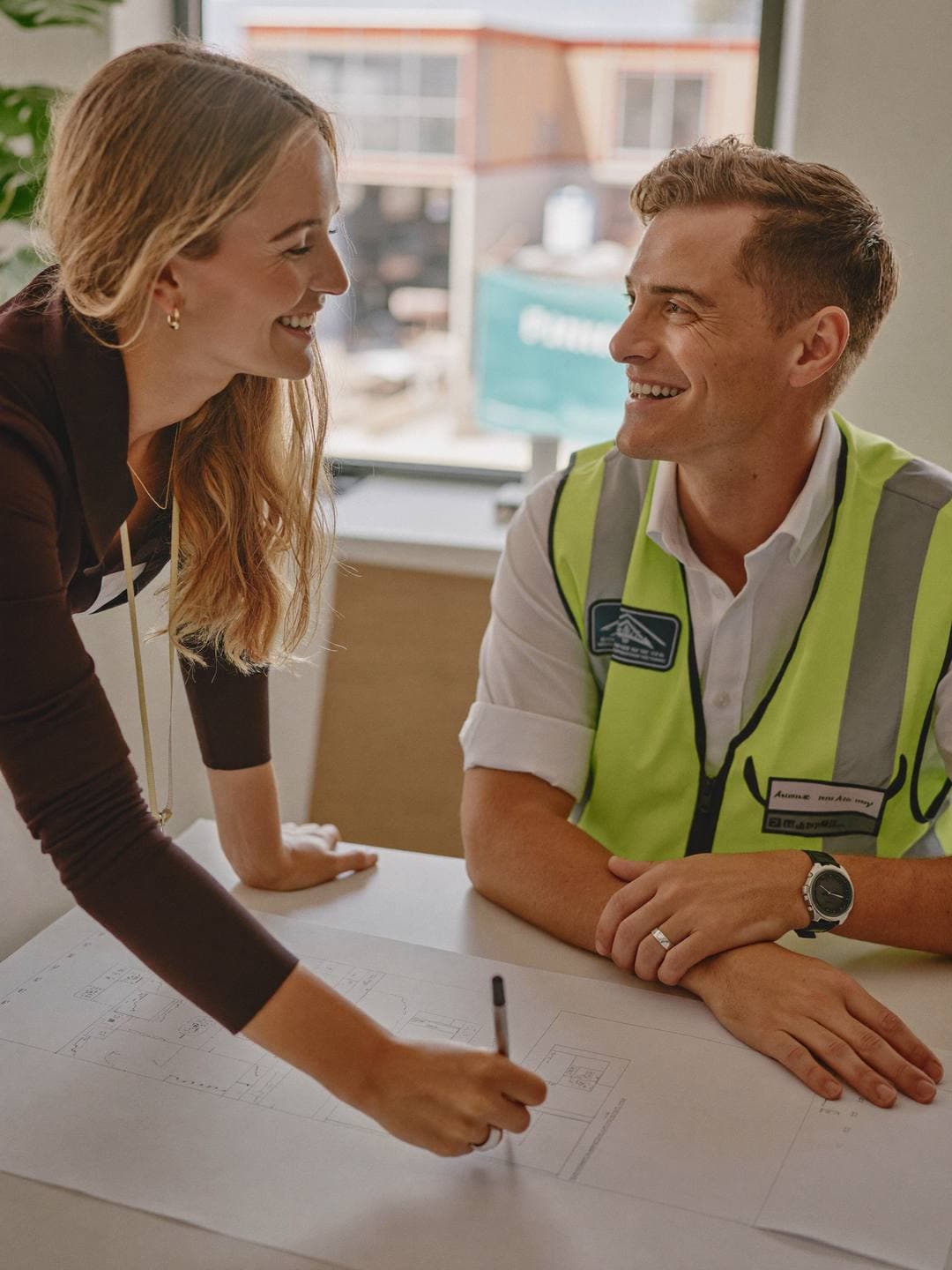 Construction accountant reviewing project costs on a job site