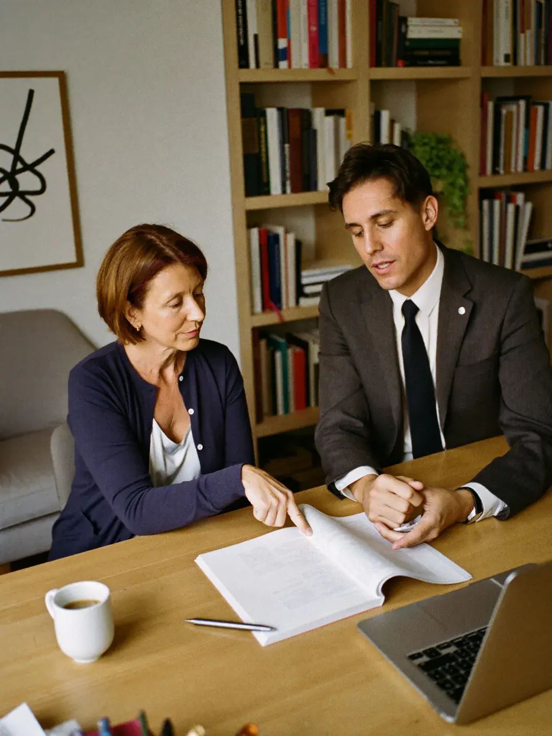 Accountant for psychiatrists reviewing practice finances with a psychiatrist in her office